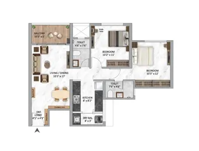 Indicative 2 BHK floor plan of VVIP Madhuban Bapudham